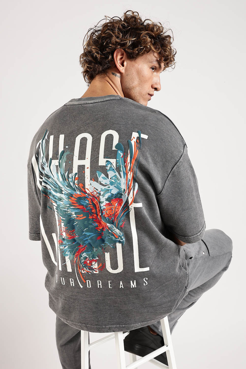 Chase Grey Distressed Heavy Weight Oversized Fit T-Shirt - Image 10