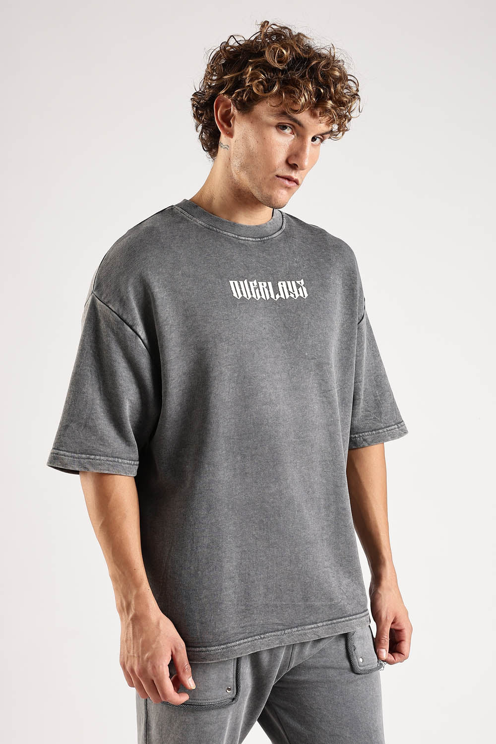 Chase Grey Distressed Heavy Weight Oversized Fit T-Shirt - Image 5