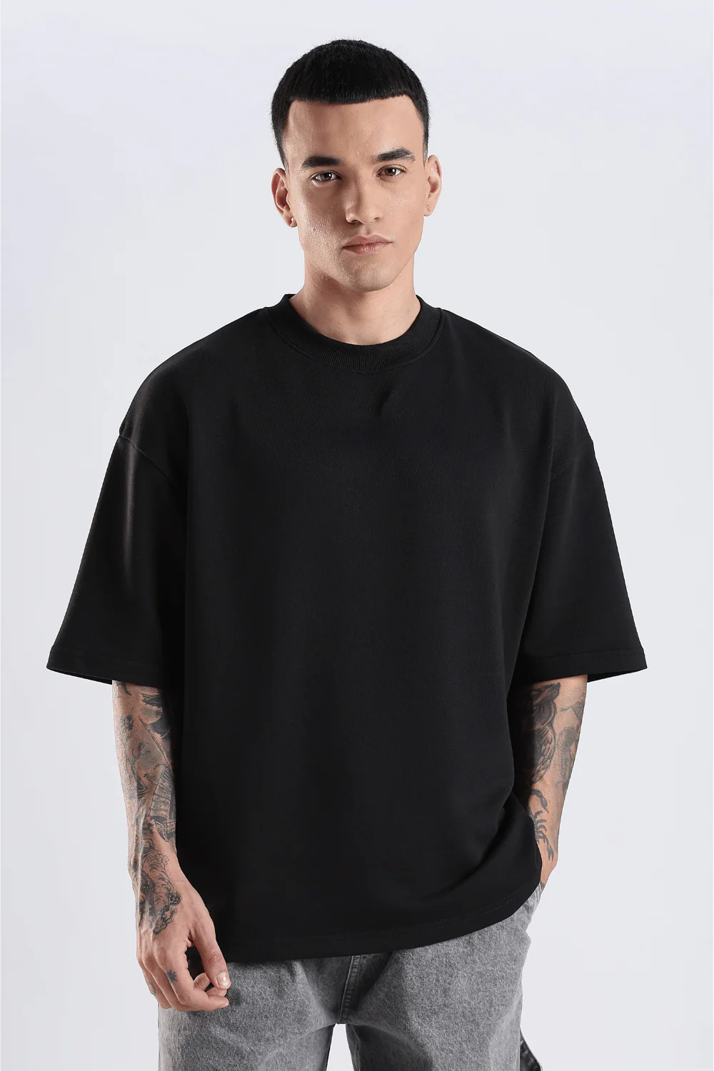 Silver Shield Wings Embroidered Black Oversized Fit T-Shirt - Image 3