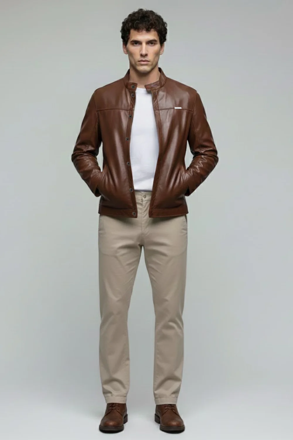 TAN MILER FAUX LEATHER JACKET - Image 3