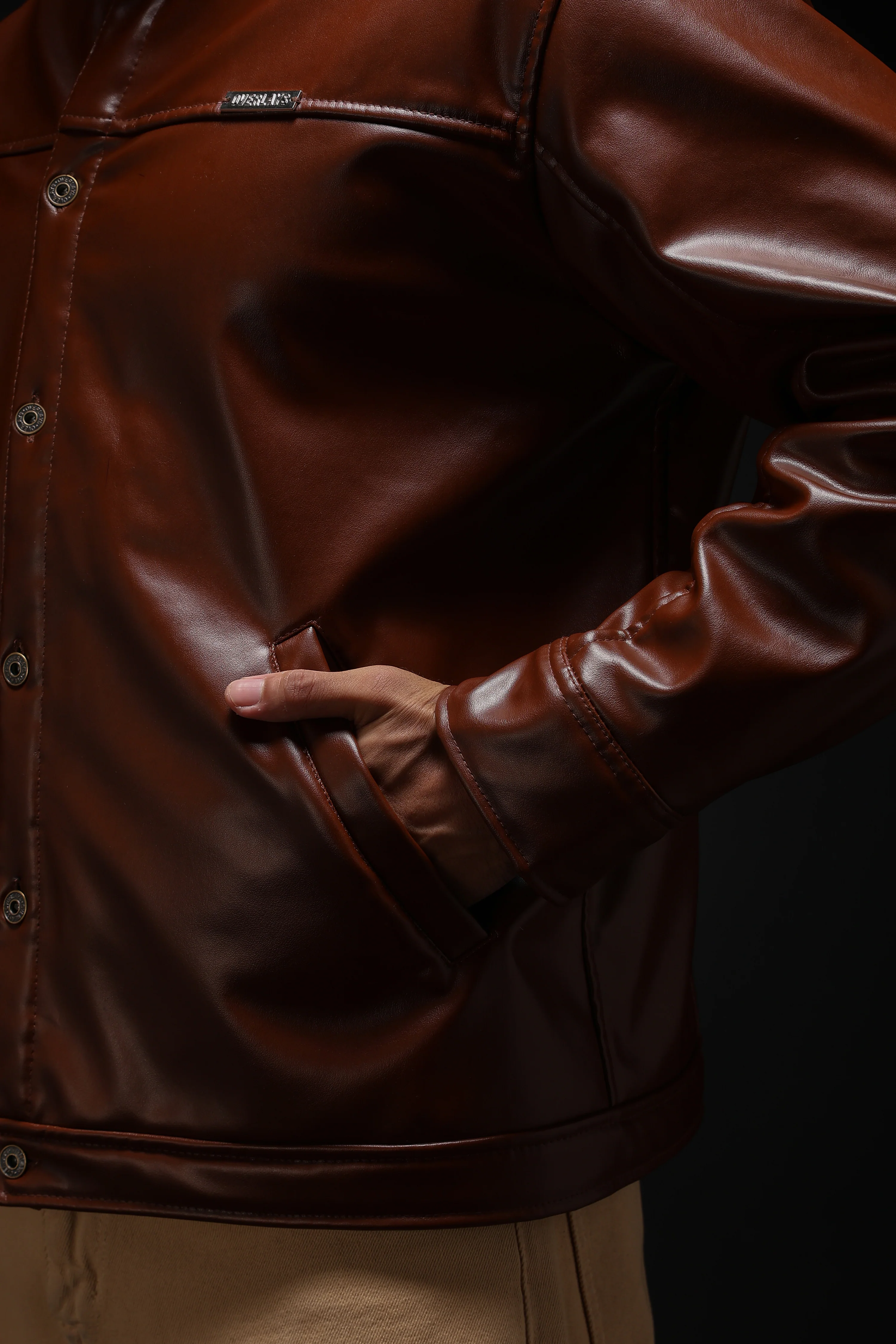 TAN MILER FAUX LEATHER JACKET - Image 7