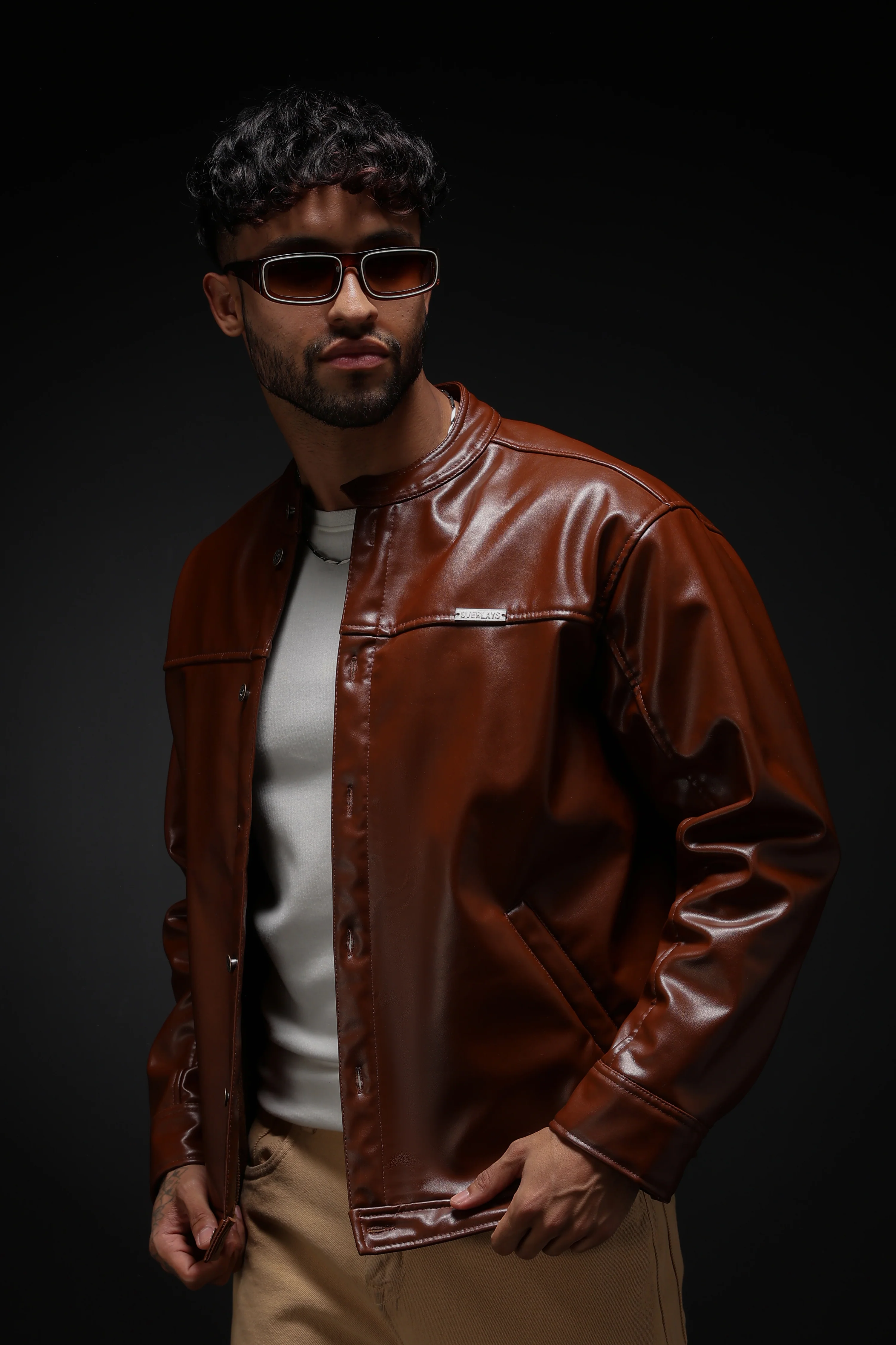 TAN MILER FAUX LEATHER JACKET - Image 9